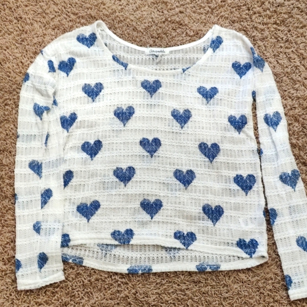 Aeropostale top white with blue hearts size XS